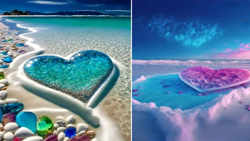 Discover the breathtaking beauty of the beach with heart-shaped stones that will leave you amazed.