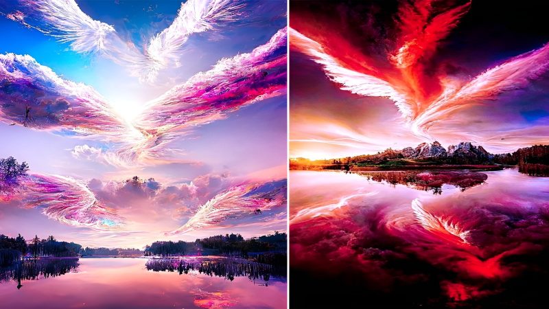 The Beautiful Painting of Pink and Red Colors with the Combination of Clouds and Sky