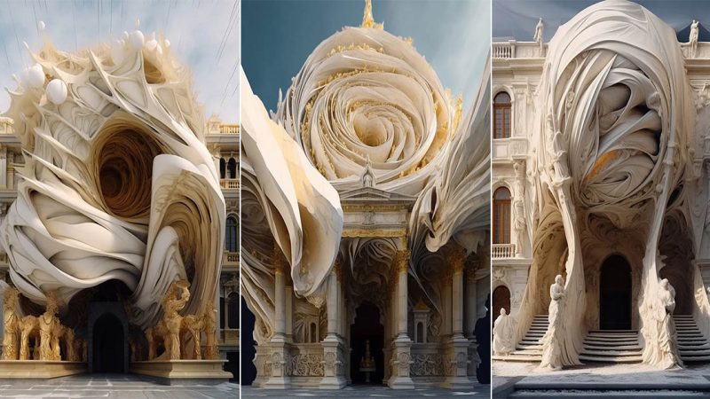 Artist Creates AI-Generated Sculptural Silk & Stone Facades